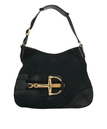 GG Horsebit Hasler Hobo, &pound;375, Handbags, Black, Canvas, Front view